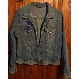 KIABI women’s light washed distressed denim jacket western size 10